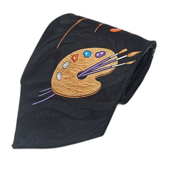 A Rogers Mens Novelty Tie Black Art Set 1997 Paint Brushes 54" - Picture 2 of 6